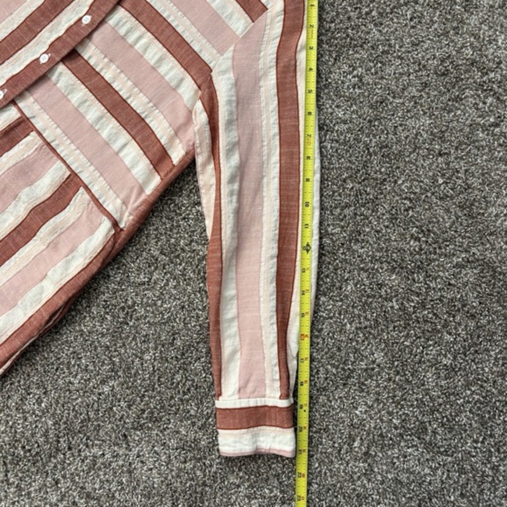 PEARL By Lela Rose Shirt Dress Size S Striped Midi Buttons Linen Neutral Classic - Picture 9 of 11